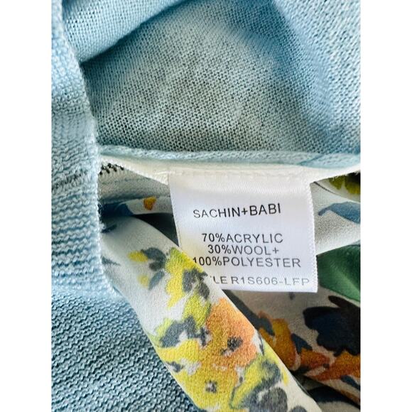 Sachi +Babi Wool Sweater Top Sheer Floral Print Blue Size 4 Quiet Luxury - Picture 6 of 9